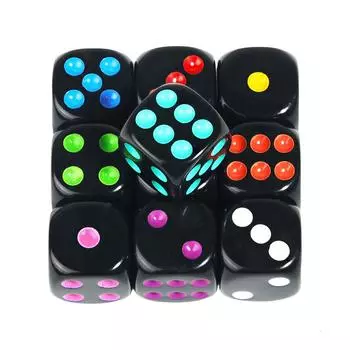 10 шт. 16 мм черные круглые угловые игральные кости набор акриловые 6-гранные игральные кости с цветными точками для настольной игры синий