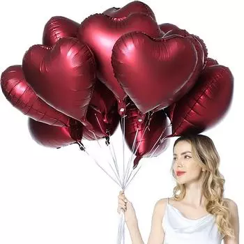 10 шт. 18-дюймовые матовые винно-красные воздушные шары из алюминиевой фольги в форме сердца для Дня святого Валентина, свадебной вечеринки, украшения на вечеринку