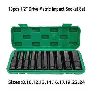 10 шт. 1/2 привод метрический ударный набор головок универсальный метрический привод глубокий набор головок гаечный ключ для пневматических ремонтных инструментов 1set зелёный
