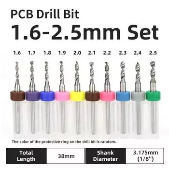 10 шт. 1,6-2,5 мм микро сверло для печатных плат вольфрамовая сталь сверлильный инструмент для печатных плат 1/8 фиксированный хвостовик мини сверла набор
