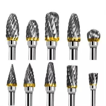 10 шт. 1/8 хвостовик из карбида вольфрама, фреза, роторный инструмент, заусенцы, двойной алмазной огранки, вращающиеся инструменты для дремеля, электрошлифовальные инструменты 1 set