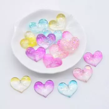 10 шт., 20*17 мм, смоляные красочные нашивки в форме сердца, плоская задняя часть, скрапбукинг, 3D каменные украшения с плоской задней поверхностью, аксессуары разноцветный