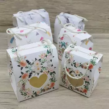 10 шт. 2-х размеров бумажная подарочная упаковка коробка с вешалкой своими руками мраморный цветок стиль бумажная коробка с окном парит суппилс упаковка 10.3x8.8x6.8cm белый