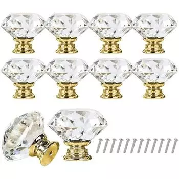 10 шт. 30 мм алмазные стеклянные ручки для ящиков с винтами для домашнего офиса золотой