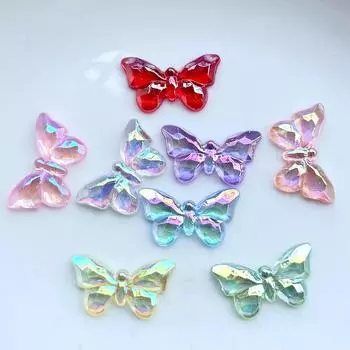 10 шт., 32 мм * 18 мм, смешанный кристалл ab, цветная бабочка, акрил, декоративный альбом с плоской задней частью, ювелирный чехол для телефона «сделай сам», украшенный бабочкой разноцветный