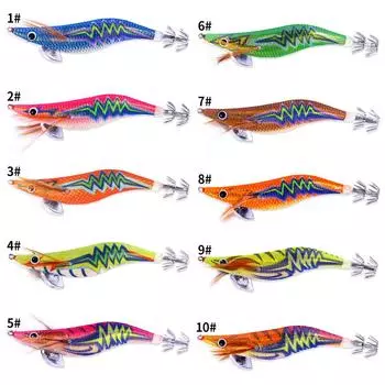 10 шт. 3,5 крючки для отсадки Pesca для кальмаров, деревянная приманка для джиг-приманки для креветок, искусственная приманка 13,8 см-18,6 г, рыболовные снасти для осьминога и каракатицы с погремушкой