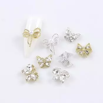 10 шт. 3D бабочка сплава ногтей подвески бант дизайн ювелирные изделия роскошные золотые серебряные полые украшения для ногтей аксессуары A8