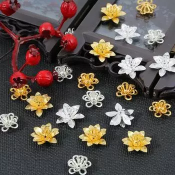 10 шт. 3D металлические латунные 3-слойные бусины с цветочной основой для ювелирных изделий своими руками, серьги, аксессуары 12x5mm золотой