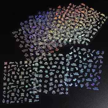 10 шт. 3D-наклеек для дизайна ногтей, европейские и американские рождественские серии, снежинки, колокольчики, лось, лазерные наклейки для ногтей, сотни украшений для ногтей Pack of 10