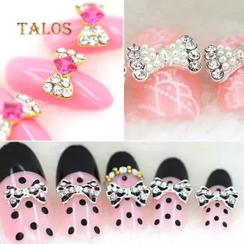 10 шт. 3D-образные блестки со стразами, сплав, бант, самодельные наклейки для дизайна ногтей 4