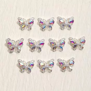 10 шт. 3D-подвески для ногтей в виде бабочек с переливающимися кристаллами — универсальные украшения для ногтей без запаха для DIY или салона