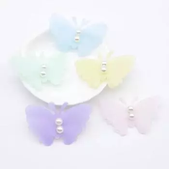 10 шт. 50*34 мм двойная сетка бабочка с бисером для одежды шляпа ткань швейные нашивки своими руками головные уборы заколки для волос декор аксессуары розовый