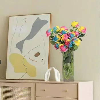 10 шт. 50 см искусственные цветы радужные искусственные розы искусственные искусственные розы шелковые цветы со стеблями для дома свадьбы отеля офиса центральный элемент декора