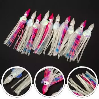 10 шт. 5/6/10 см юбка из осьминога, кальмара, приманки, приманки, светящиеся мягкие приманки для морской рыбы 5cm белый