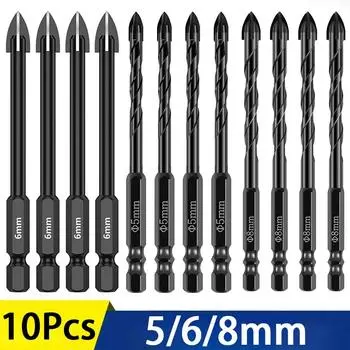 10 шт. 5/6/8 мм набор крестовых шестигранных сверл для карбида вольфрама плитки керамики стекла кирпича универсальный инструмент для сверления отверстий в стене