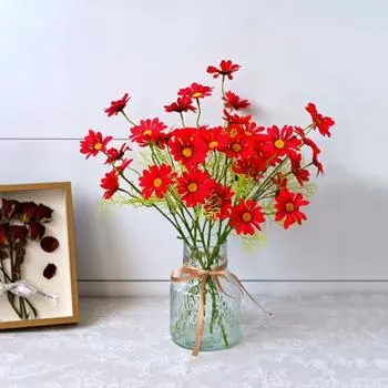 10 шт., 5 голов, реалистичный яркий искусственный цветок хризантемы, искусственный букет цветов, украшение для дома, макет сцены белый