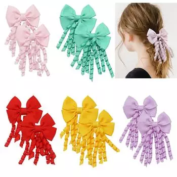 10 шт 5 пар Заколки для волос для маленьких девочек с бантами 2,5 дюйма Лента гросгрейн Кудрявые бантики для волос коркер заколки