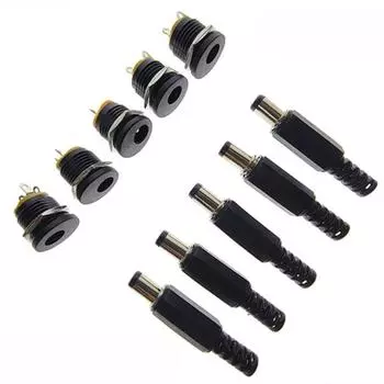 10 шт (5pair) 12 В 3 А 5,5x2,5 мм 5,5*2,1 мм DC Power Male Plugs Connector DC Power Socket Female Jack Screw Gay Panel Mount Adapter 5Pair&DC Power Socket