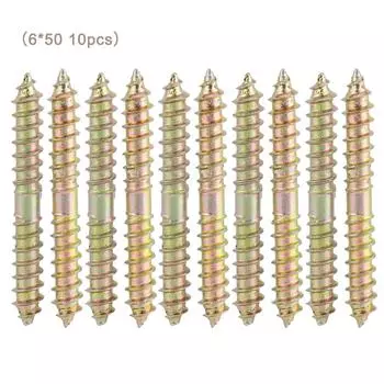 10 шт. 6*50 мм Дюбель-шуруп Соединитель для мебели по дереву Двусторонний винт