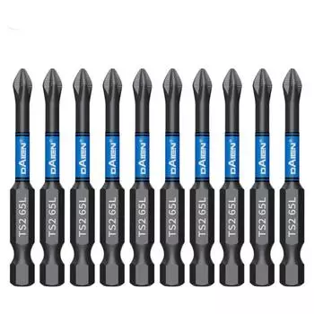 10 шт./6 шт. Нескользящая бита для отвертки Высокая твердость Насадка для шуруповерта Магнитная ударная бита Ручные электроинструменты 10pcs-65mm