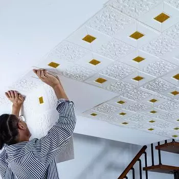 10 шт. 70x70 см. Большие потолочные обои 3D-кирпичные водонепроницаемые настенные наклейки из пенопласта. Самоклеящиеся настенные украшения. 1Pcs 70cmx70cm белый