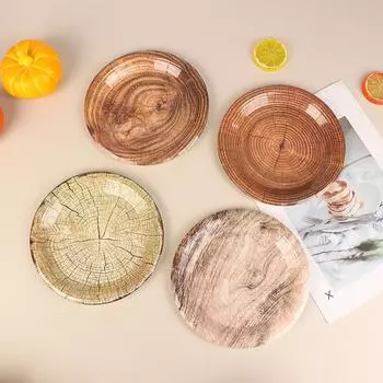10 шт. 7-дюймовая ретро-имитация древесного зерна одноразовая тарелка бумажный поднос для дня рождения праздничное украшение бытовая посуда