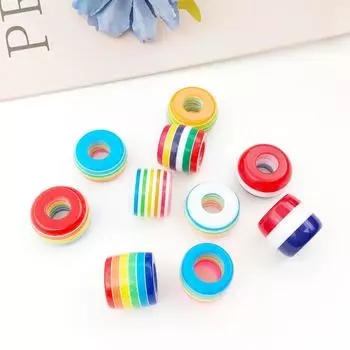 10 шт., 8*14 мм, круглые бусины из смолы в полоску с большим отверстием, акриловые семицветные радужные свободные бусины, браслет «сделай сам», интервальные бусины Style 7