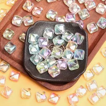 10 шт. акриловые модные УФ-ослепляющие цветные прозрачные квадратные свободные бусины с диагональными отверстиями DIY изготовление браслета и ожерелья синий