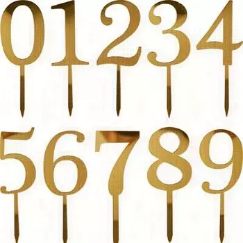 10 шт. акриловых фигурок в виде цифр на торт от 0 до 9 на день рождения, свадьбу - золотые украшения для десертного стола. 10pcs (0-9)