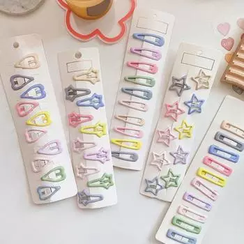 10 шт., эластичная нескользящая заколка ярких цветов для девочек, милая, красивая, милая, с мультяшным рисунком, в форме сердца и звезды, BB, заколки для волос, аксессуары для волос D