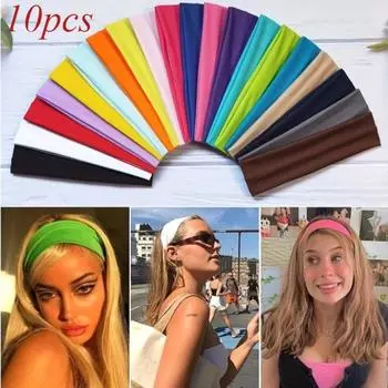 10 шт. эластичные повязки для волос модные повязки на голову для женщин однотонные повязки для бега фитнеса йоги эластичные повязки для волос макияж аксессуары для волос Random color/10pcs
