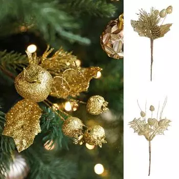 10 шт. элегантных золотых ягодных палочек, золотые блестящие ягодные стебли, функциональные украшения для рождественской елки и свадеб