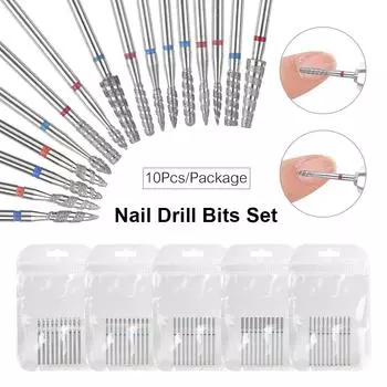 10 шт., алмазные сверла для ногтей Tornado, фрезы для маникюра 3/32 дюйма, фрезы для кутикулы, аксессуары для фрез как