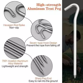 10 шт. алюминиевых колышков для палаток с крючками, колышки для кемпинга на открытом воздухе, колышки для земли, жесткие и легкие колышки для палаток, тент