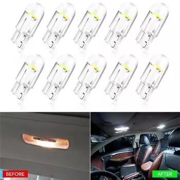 10 шт. автомобильная светодиодная лампа COB T10 W5W сигнальная лампа 12 В 7500 К белая авто интерьерная купольная лампа для чтения номерного знака клиновые боковые лампы 10PCS белый