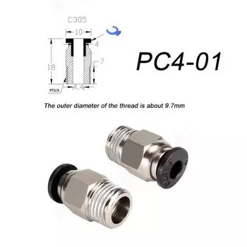 10 шт. аксессуаров для 3D-принтера, включая 10 пневматических соединителей PC4-01 и 10 быстроразъемных газовых труб с прямой резьбой M10 и быстроразъемными соединителями V6 10pcs