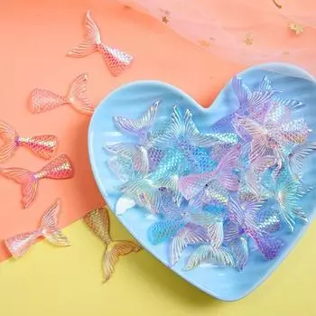 10 шт., аксессуары из смолы, блестящие милые плоские красочные рыбьи хвосты, мини-украшение на спине, хвост русалки, подвески, бантик для волос