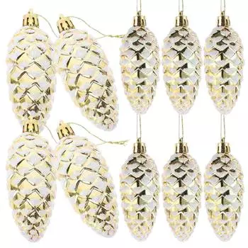 10 шт. Аксессуары Рождественские украшения Пластиковые окрашенные шары из сосновых шишек Рождественские украшения золотистый