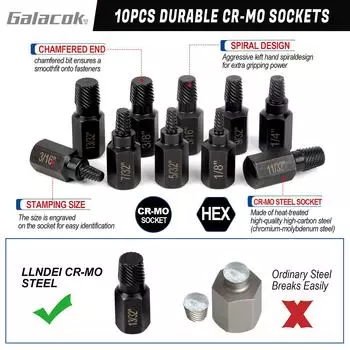 10 шт. экстракторов сломанных винтов, инструменты для снятия нескольких болтов, подходящие для быстрого извлечения сломанных винтов, болтов и шпилек