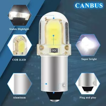 10 шт. BA9S T4W H6W W5W светодиодные лампы CANBUS COB 2LED для салона автомобиля, подсветка номерного знака, габаритная лампа для чтения, автоматическая лампа 12 В