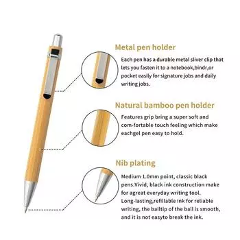 10 шт. бамбуковая выдвижная шариковая ручка с черными чернилами 1 мм офисные принадлежности ручки бамбуковая шариковая ручка деревянные шариковые ручки Bamboo чёрный