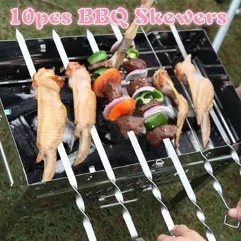 10 шт., барбекю, барбекю, нержавеющая сталь, гриль, кебаб, кебаб, плоские шампуры, игла 10pcs