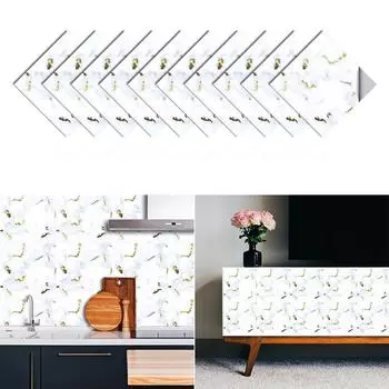 10 шт. белая мраморная плитка с рисунком настенная наклейка для кухни, ванной комнаты, шкафа, домашнего декора, водостойкая маслостойкая керамика, художественные обои 10x10cmx10pcs