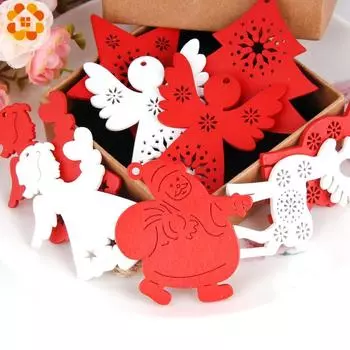 10 шт., белые и красные креативные деревянные подвески с Санта-Клаусом, украшения для рождественской вечеринки, украшения для рождественской елки, детские подарки, украшения Red снег