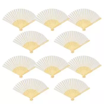 10 шт., белые свадебные веера, бамбуковый складной бумажный веер, портативный свадебный веер, подарочное украшение для гостей, свадебный веер 10pcs белый