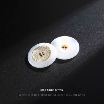10 шт. белых пуговиц для костюма с четырьмя глазами, универсальная круглая одежда, пальто, свитер, кардиган, брюки, пуговицы, высококачественные пуговицы Round & 16mm & 1 #Gold + White