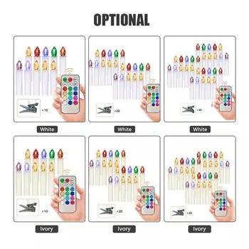 10 шт. беспламенные свечи с дистанционным управлением, светодиодные свечи с реалистичным изменением цвета, питание от батареи 20 PCS слоновая кость