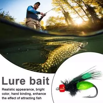 10 шт., бионическая приманка для ловли нахлыстом с острым крючком, реалистичная красочная приманка ручной работы с перьями, искусственная приманка, пресноводная соленая ловля окуня, форели S зелёный