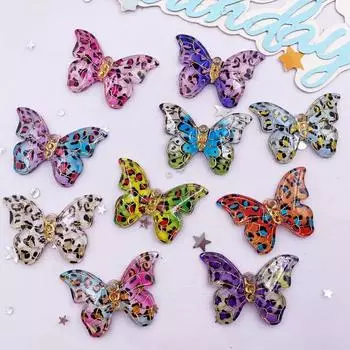 10 шт. блестящая красочная фигурка бабочки с леопардовым принтом, плоская задняя часть, стразы, 1 отверстие, бусина, сделай сам, свадебный декор, скрапбукинг, товары для творчества