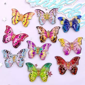 10 шт. блестящая красочная красивая фигурка бабочки с плоским основанием, стразы, 1 отверстие, бусина, сделай сам, свадебный декор, скрапбукинг, ювелирные изделия, поделки